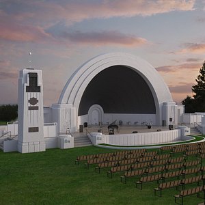 3D Park Band Shell and Seating with Fur model