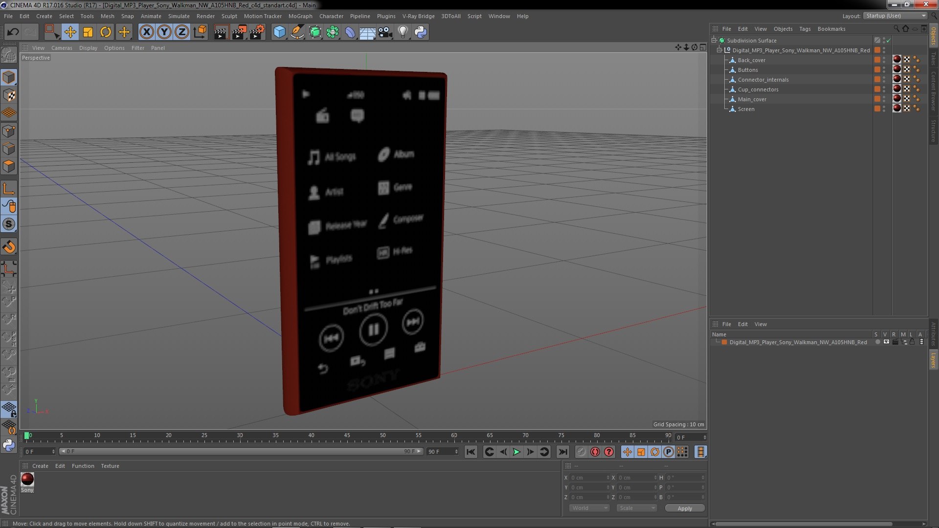3D Model Digital MP3 Player Sony Walkman NW A105HNB Red - TurboSquid ...