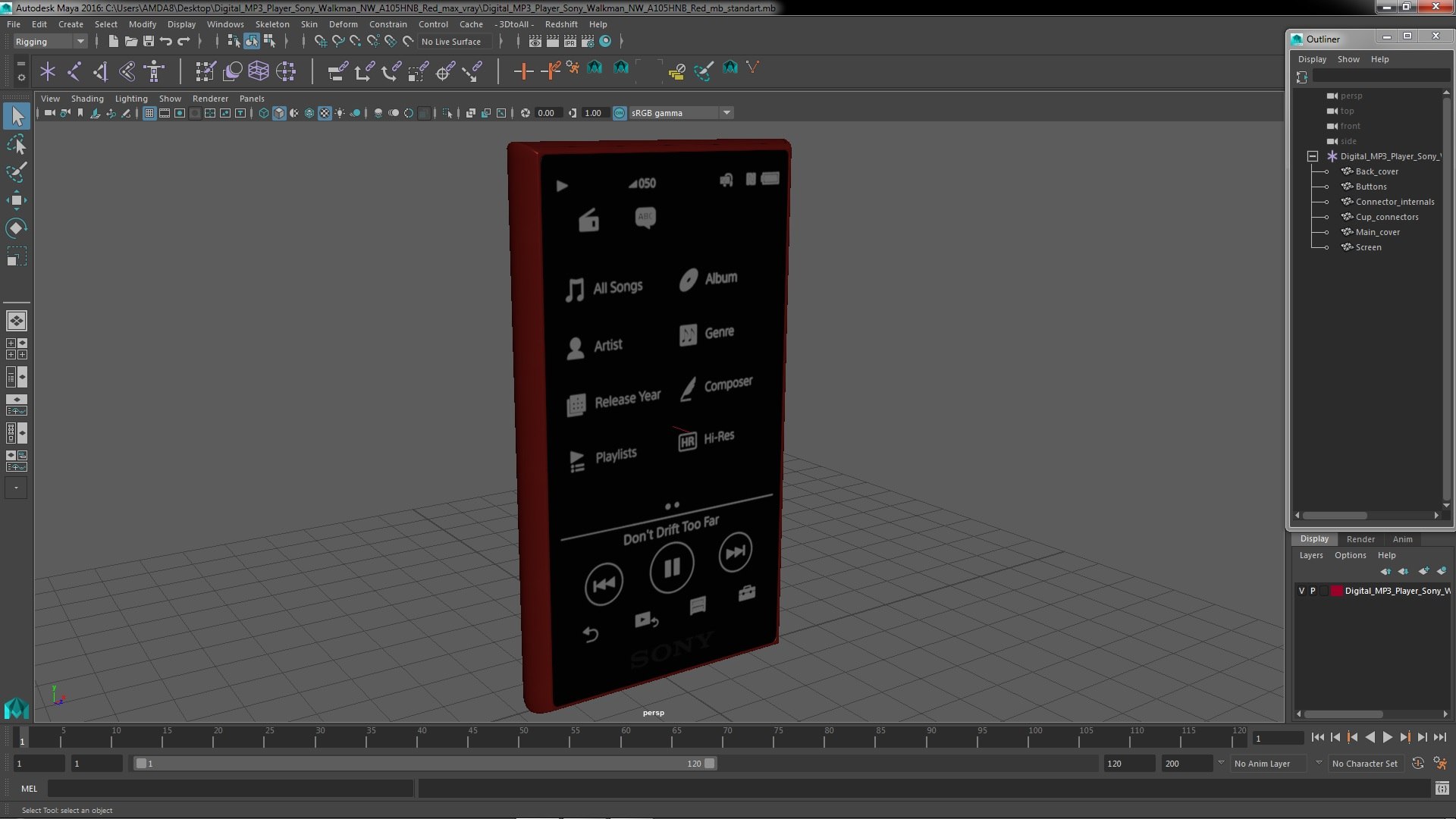 3D Model Digital MP3 Player Sony Walkman NW A105HNB Red - TurboSquid ...