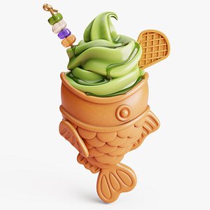 Matcha Taiyaki Ice Cream Stylized 3D model