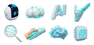 ai 3d icon set with Robot Handshake