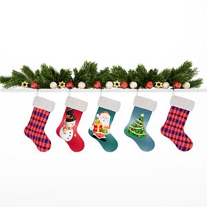 Christmas socks stockings with branch of spruce