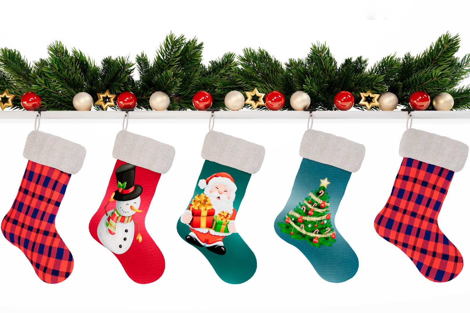 2 Calze Natalizie Con Rami Dorati 45,7 Cm - In Pelliccia Sintetica Bianca - Decorazioni Festive Eleganti - 3