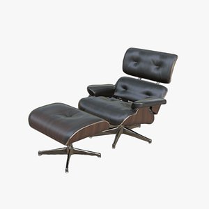 3D model Eames Lounge Chair Black with Ottoman
