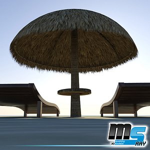 sunbeds and bamboo umbrella
