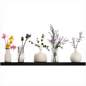Collection Of Small Bouquets Of Flowers In Vases 477 3D