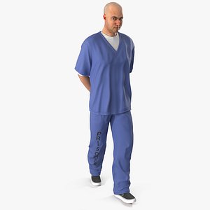 3D Prisoner in Blue Uniform with Handcuffs