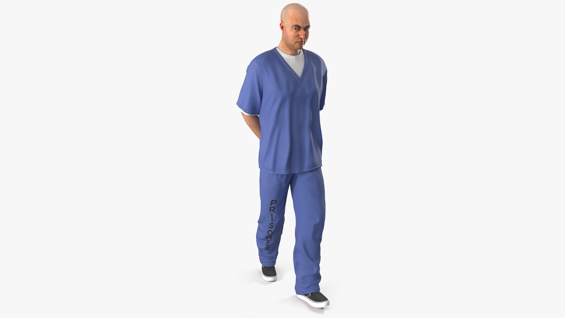 Prisoner in Blue Uniform with Handcuffs 3D model preview