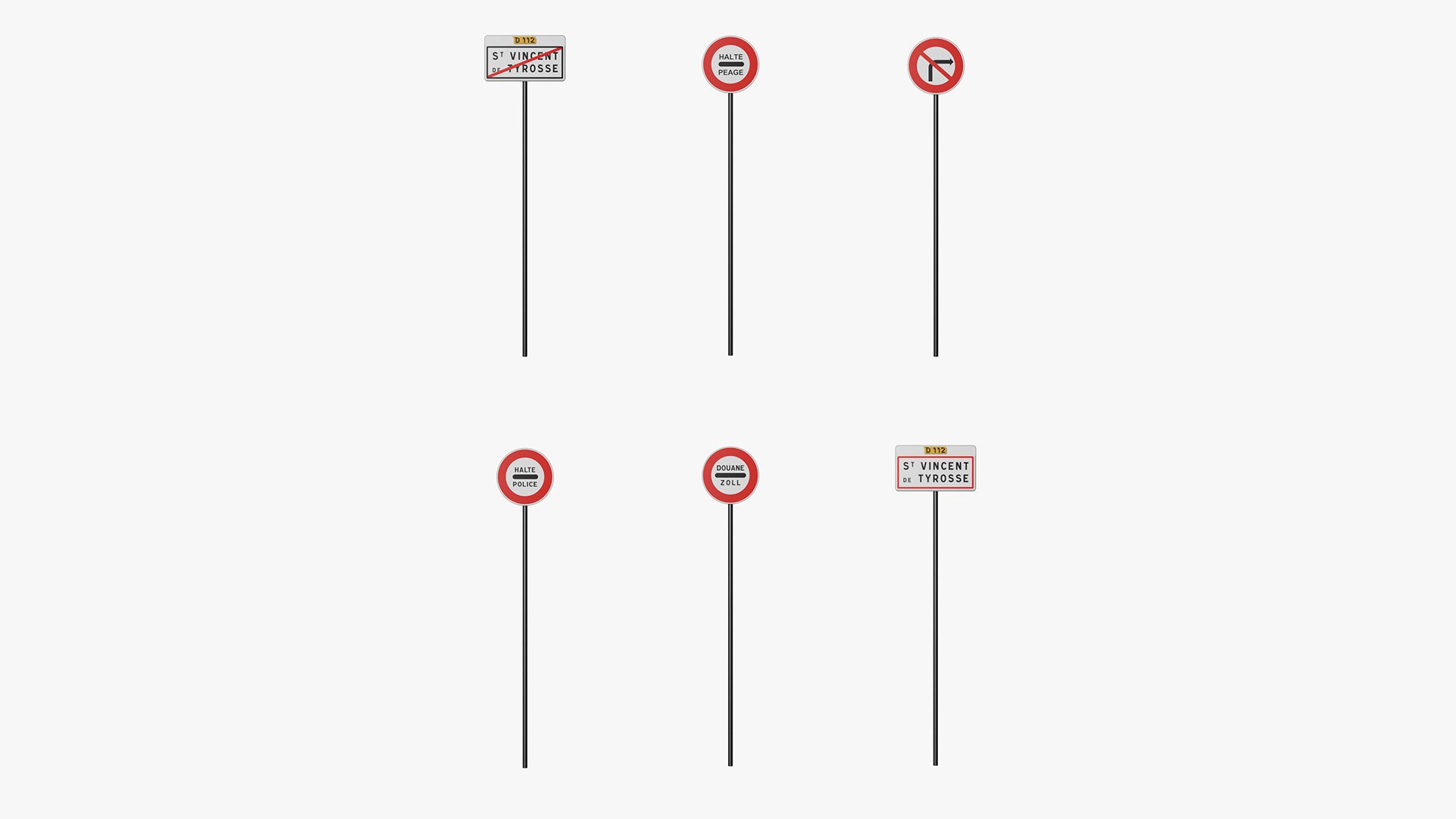 3D model 120 France Traffic Road Signs Pack TurboSquid 1952301