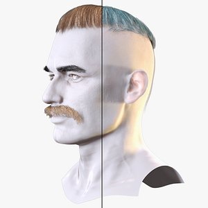 3D Military Fade with Mustache - Realistic 3D  Male Hair