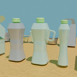 Collection of food containers and boxes with bottles 3D model