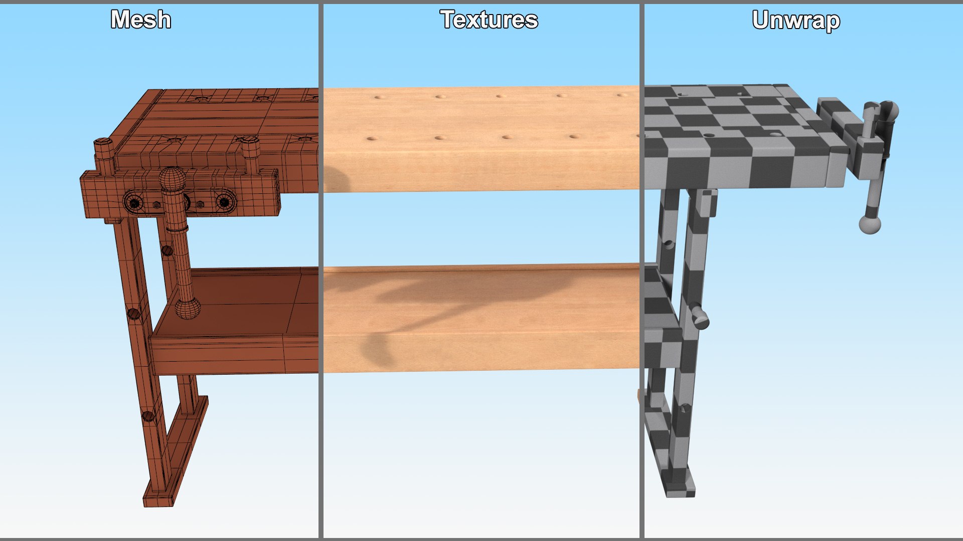 3D Aspen Carpentry Workbench https://p.turbosquid.com/ts-thumb/c4/tiyaKn/Xf/aspencarpentryworkbenchmb3dmodel014/jpg/1724885972/1920x1080/fit_q87/e175887b55dde9d3a23d47cc20c9ce21e5e704ed/aspencarpentryworkbenchmb3dmodel014.jpg