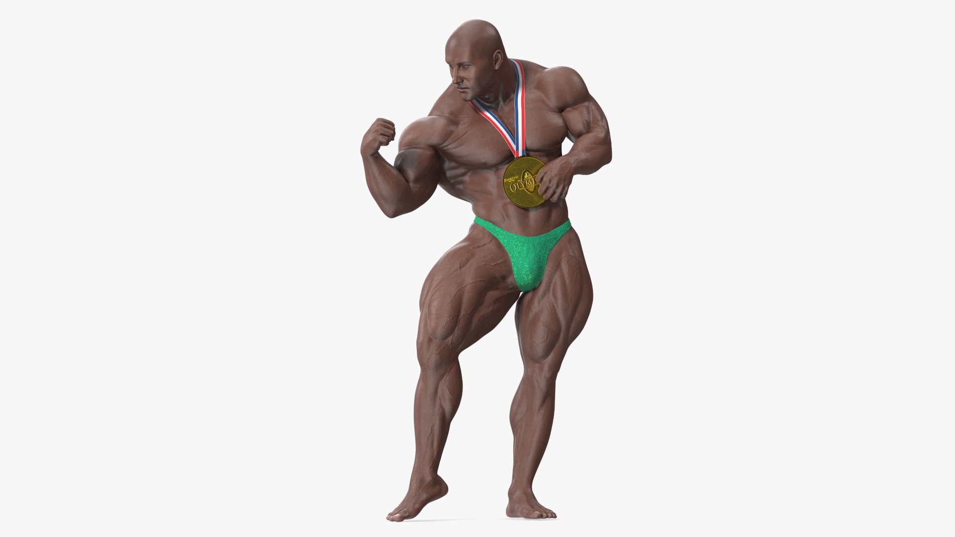 Muscular Bodybuilder Afro American Flexing Pose 3D model for medical visualization, anatomy illustration, educational content, and scientific rendering