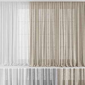 3D Curtains Long Linen Set 02 model