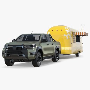 Mobile Food Trailer with Pickup Truck 3D model