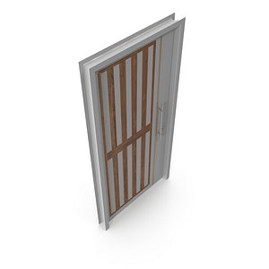Modern Design White Metal Steel Door with Wooden Details model 3D model