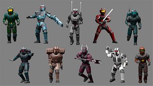 Cartoon characters robots Low poly asset pack