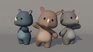 3D model Rigged Cartoon Rhinoceros