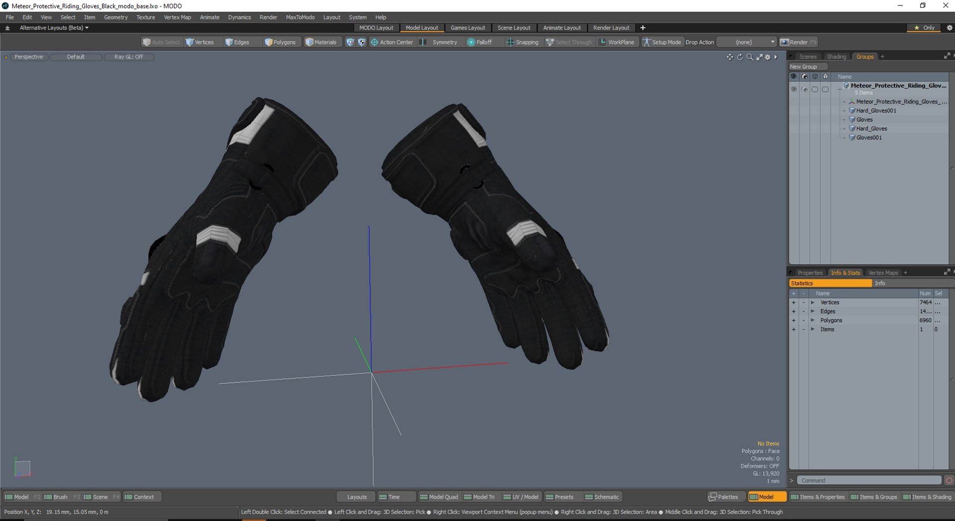 3D Model Meteor Protective Riding Gloves Black - TurboSquid 2236739