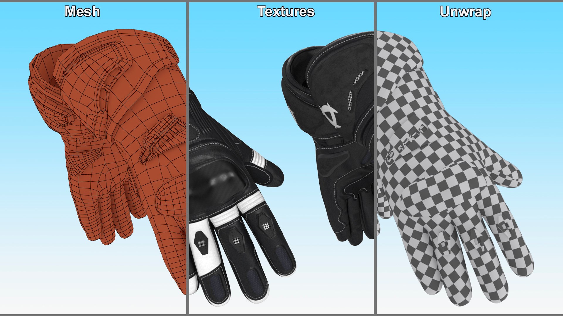 3D Model Meteor Protective Riding Gloves Black - TurboSquid 2236739