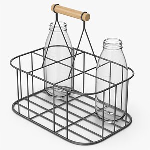 Milk Bottle Carrier With Empty Bottles model