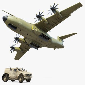 Oshkosh M ATV Loaded in Airbus Atlas Military Transport Rigged