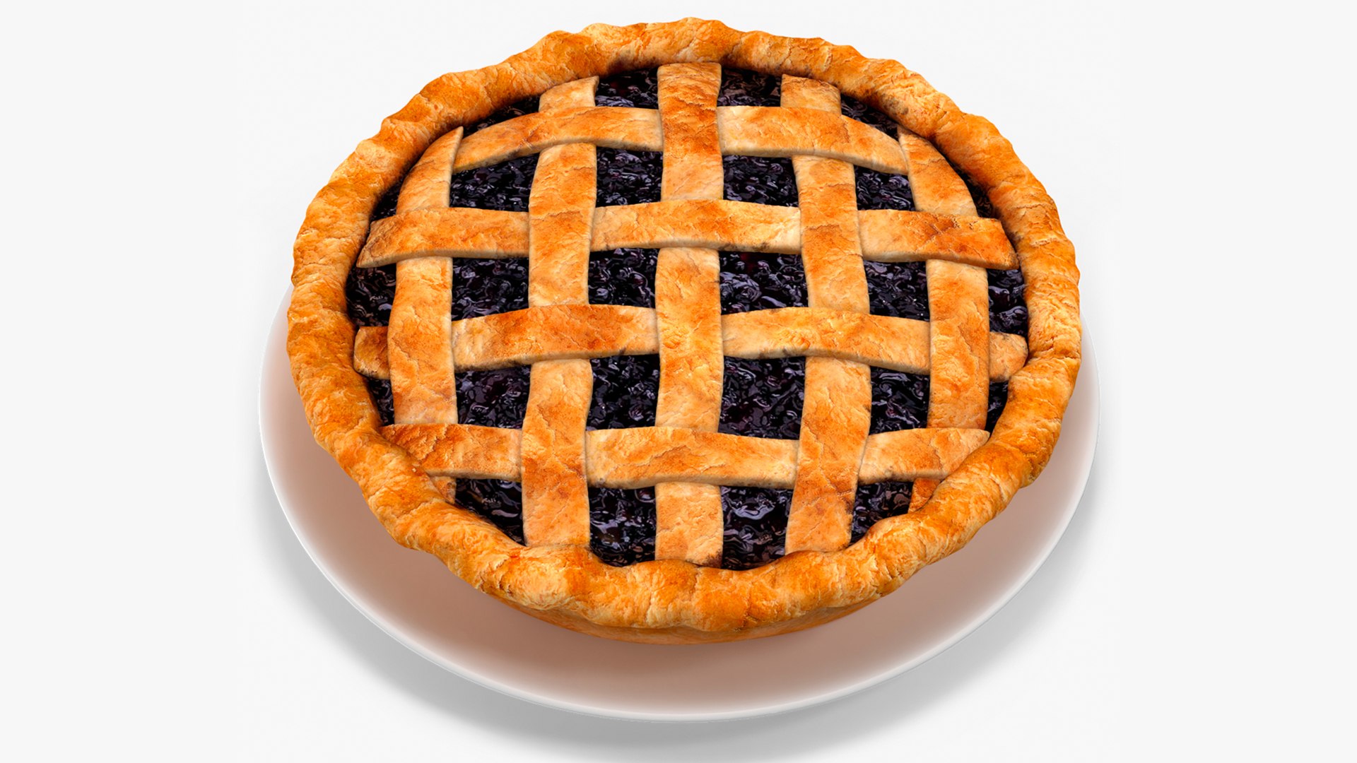 Blueberry Lattice Pie With Plate 3D model preview