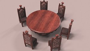 3D model Victorian Hand-Carved Dining Table Set - Timeless Elegance