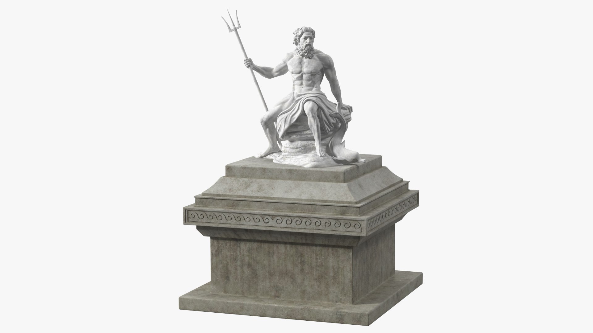 Poseidon Marble Statue with Pedestal 3D model preview