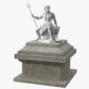 Poseidon Marble Statue with Pedestal