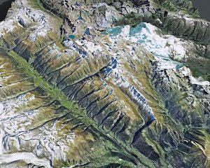 Mountain landscape near city Brig Switzerland 3D