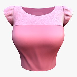 Pink Barbie Short Sleeves Top With Scattered Gems Effect 3D model
