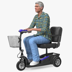 Elderly Man on Electric Wheelchair Rigged