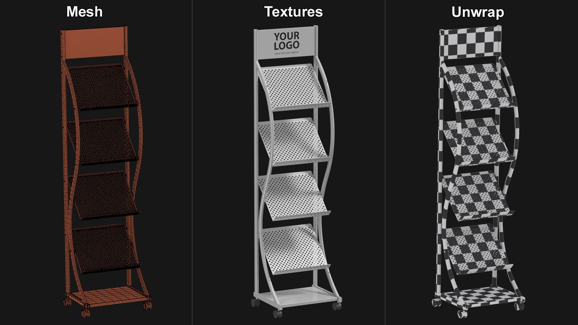 3D Mockup Magazine Rack Aluminium - TurboSquid 2068988