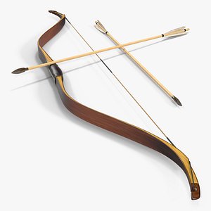 antique wooden bow arrows 3D model