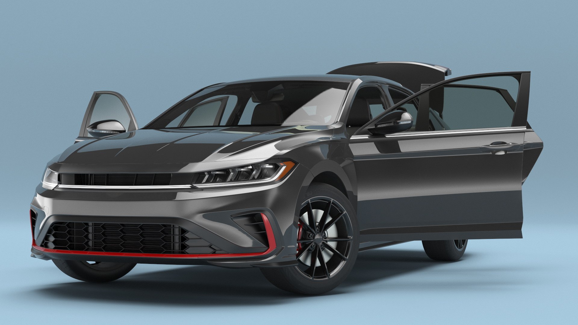 Urban Sport Sedan Vehicle Black Rigged for Cinema 4D 3D model preview