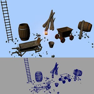 barrel ladder rocks stones 3d ma