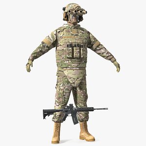 3D Military Soldier Green Camo with Night Visor A-pose model