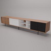 Mid-Century Modern TV Stand Long Sideboard Cabinet with Drawers Sliding Doors Storage
