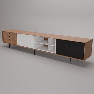 Mid-Century Modern TV Stand Long Sideboard Cabinet with Drawers Sliding Doors Storage