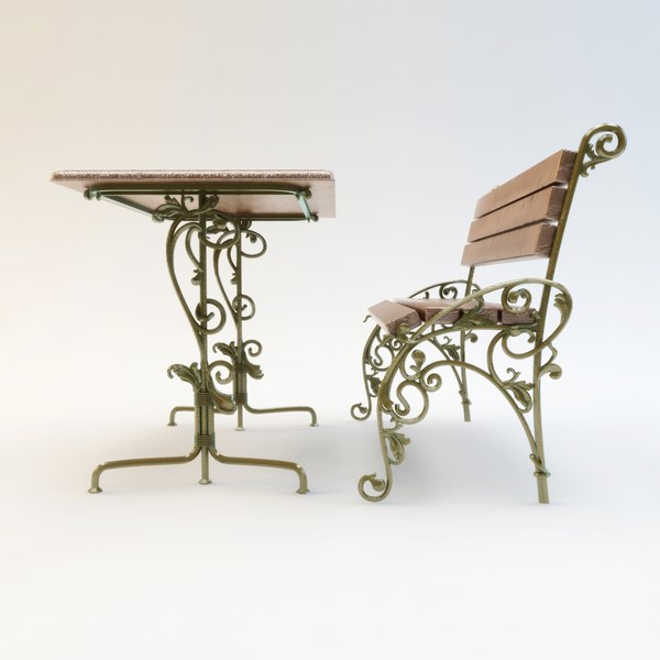 wrought-iron bench table 3d max