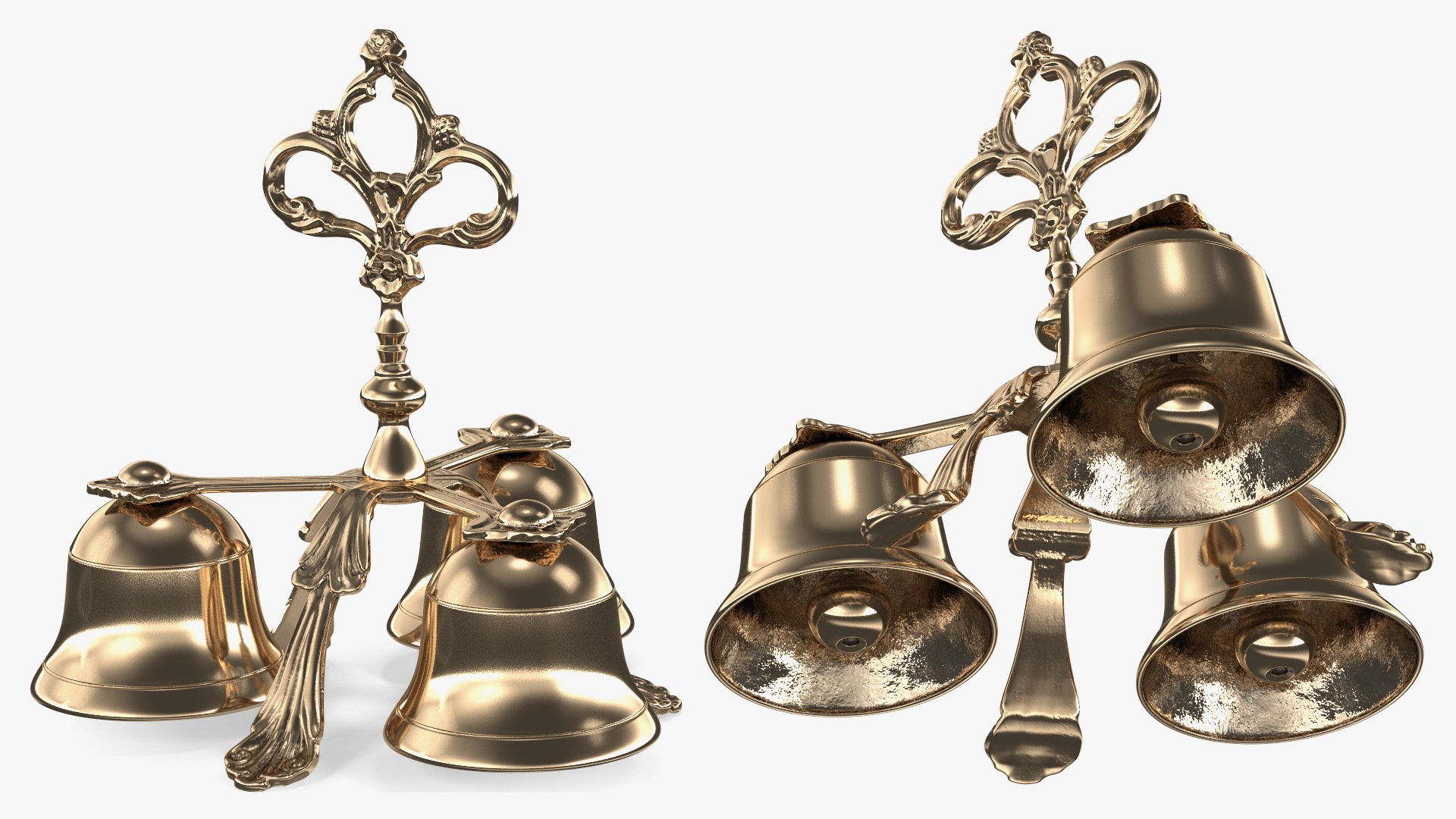 Three Sound Golden Plated Handbell 3D model preview