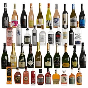 3D model Bottles Vol 5 40 Champagne Whiskey vodka and Wines