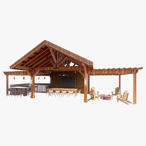 3D Premium Wood Pergola  Fire Pit Lounge