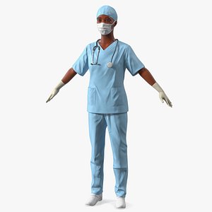 Female Doctor in Scrubs with Stethoscope and Mask Fur model