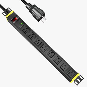 Power Strip US Plug 8 US Sockets Power Extension 3D Model - Ready to Render in Blender and Cycles