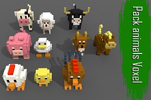 pack 10 voxel farm animals 3D model