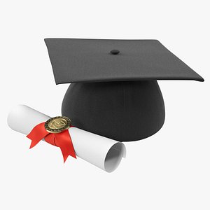 degree scroll graduation cap 3D model