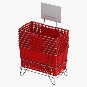 Hand Carry Shopping Baskets Metal Handle Pile Red Black Blue and Green 3D model