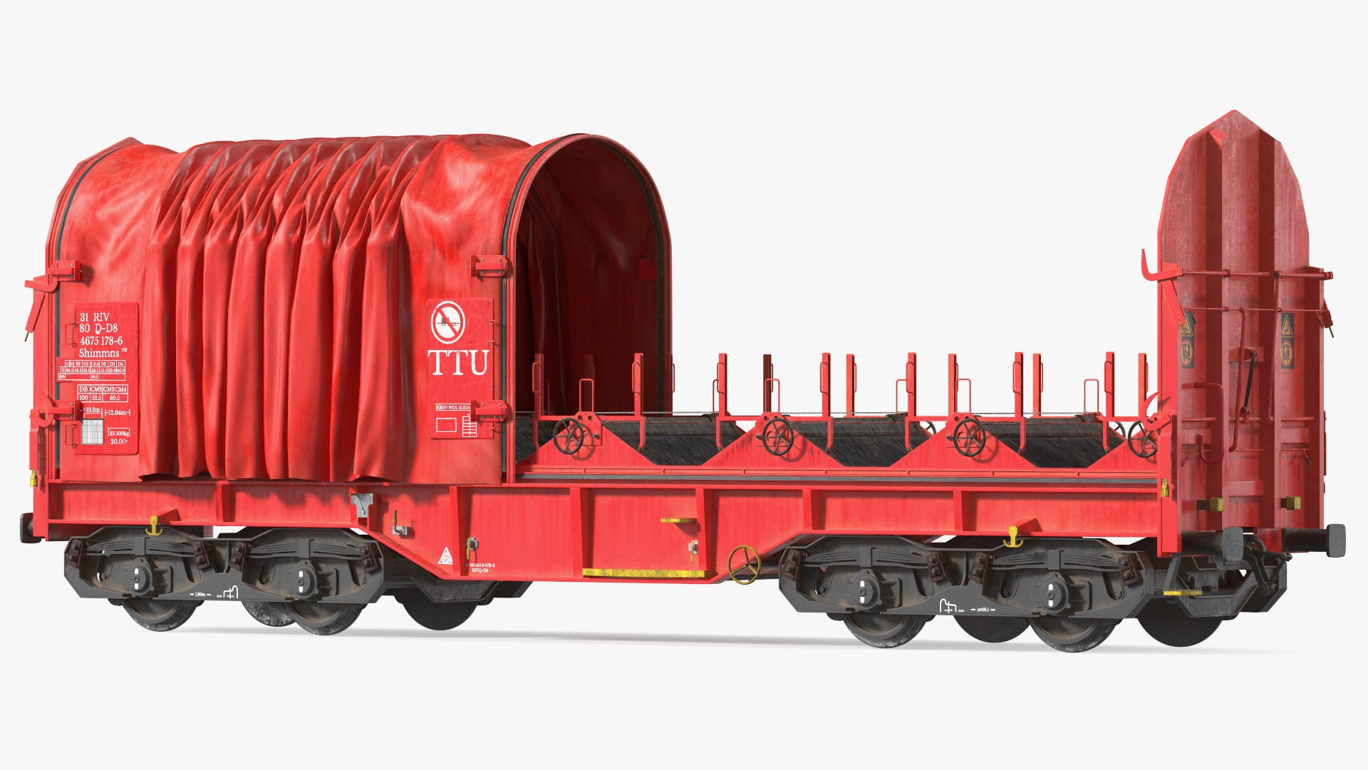 DB Cargo Coil Transporter Tarpaulin Freight Wagon Opened Dirty 3D model preview